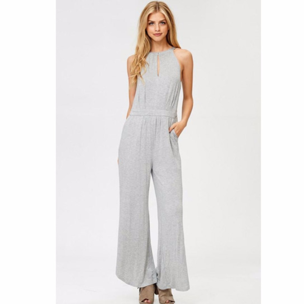 NEW Solid Gray Terry Overall Jumpsuit w/ Pocket