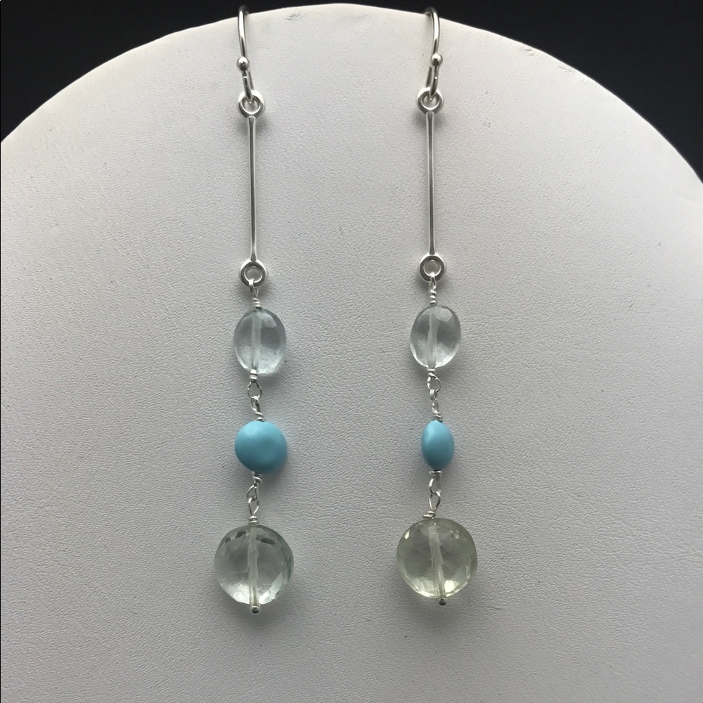 Green amethyst, turquoise, aquamarine earrings