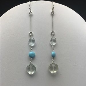 Green amethyst, turquoise, aquamarine earrings
