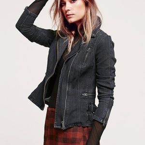 Free People Denim Biker Moto Jacket Sz 10