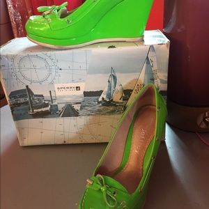 Patent Leather Neon Green Wedges