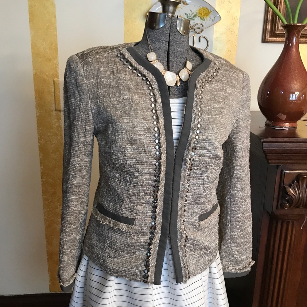 DKNY size 6 tweed jacket in light brown and gray - Picture 1 of 5