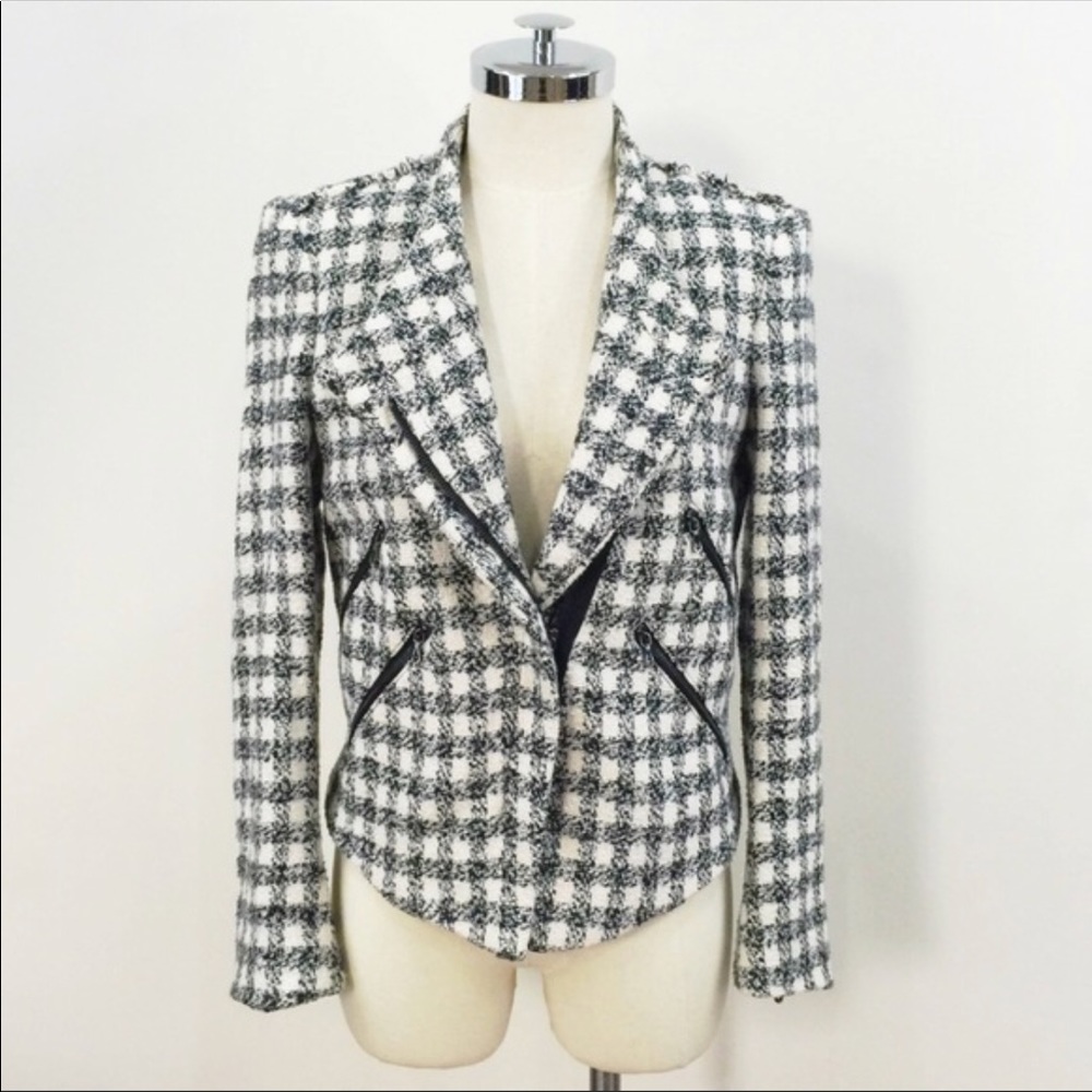 Zara black/white checked Moto jacket
