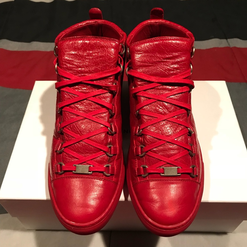 Balenciaga Men’s Arena Leather High-Top Sneakers