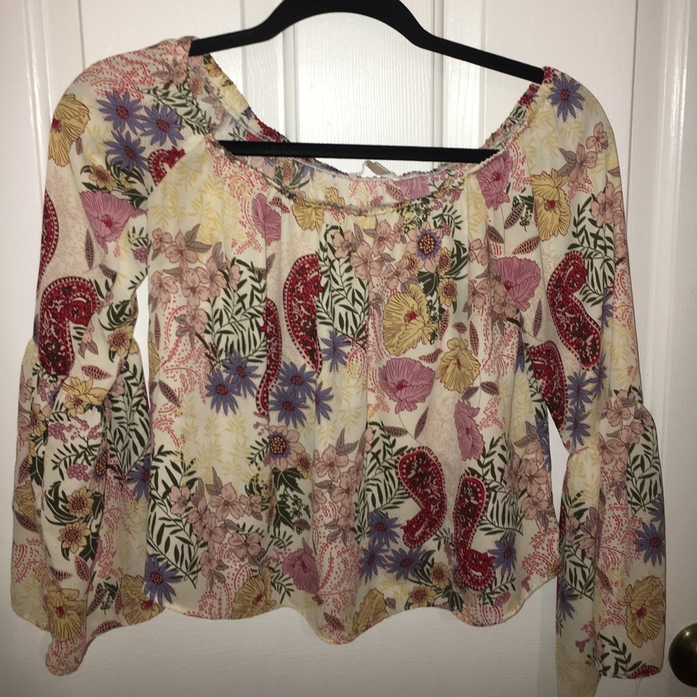 Off the shoulder floral and paisley blouse