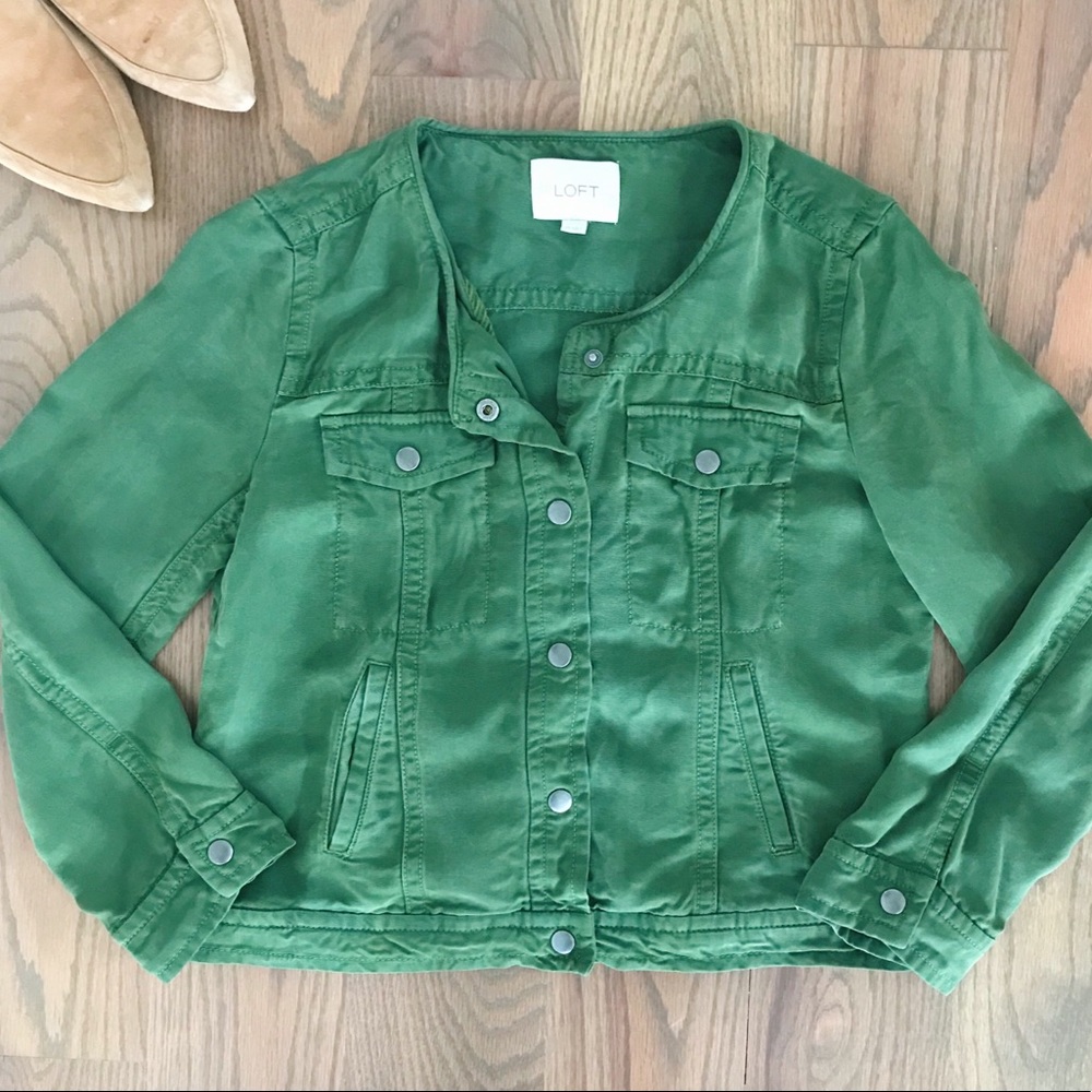 🍀🍀 LOFT Collarless Canvas Jacket Kelly Green