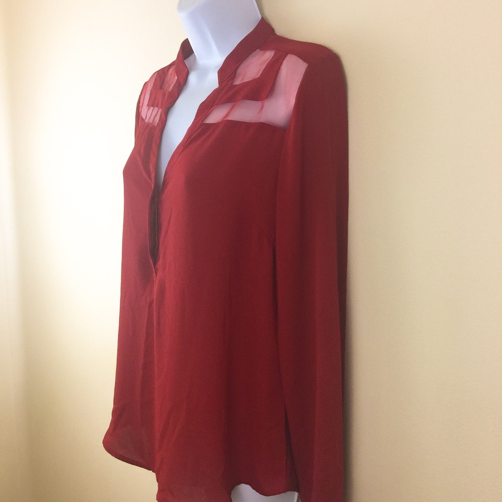 Charming Charlie Red Sheer Button Down Blouse - Picture 3 of 7