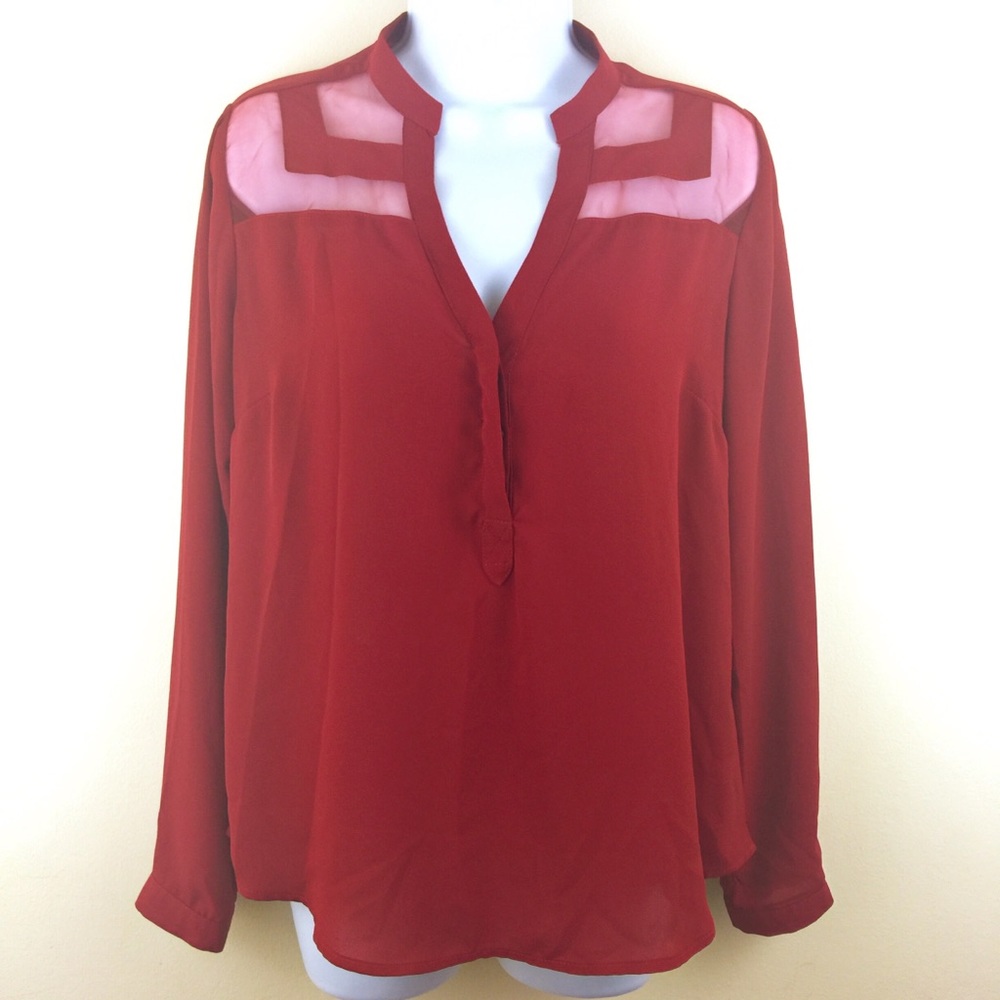 Charming Charlie Red Sheer Button Down Blouse