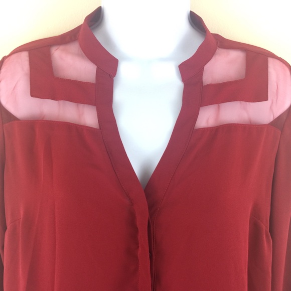 Charming Charlie Red Sheer Button Down Blouse - Picture 2 of 7