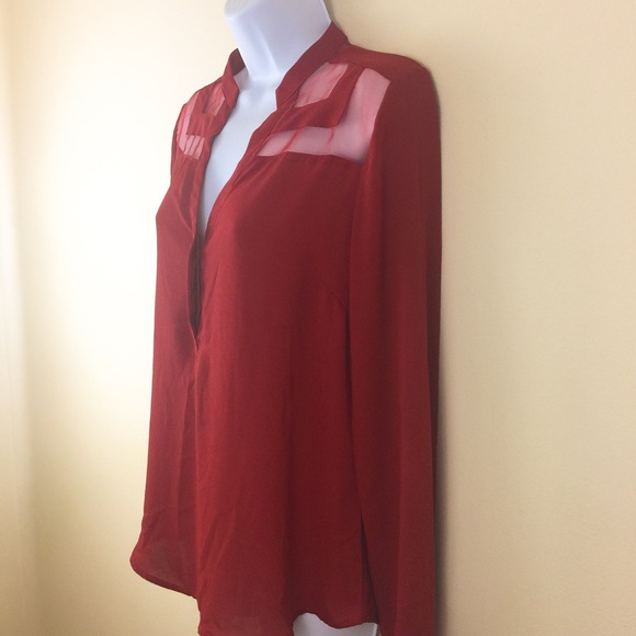 Charming Charlie Red Sheer Button Down Blouse - Picture 3 of 7