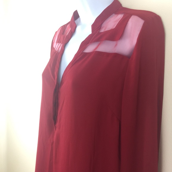Charming Charlie Red Sheer Button Down Blouse - Picture 4 of 7