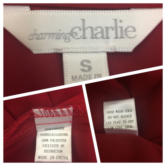 Charming Charlie Red Sheer Button Down Blouse - Picture 7 of 7