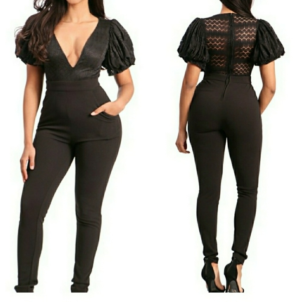 Black v neck jumpsuit