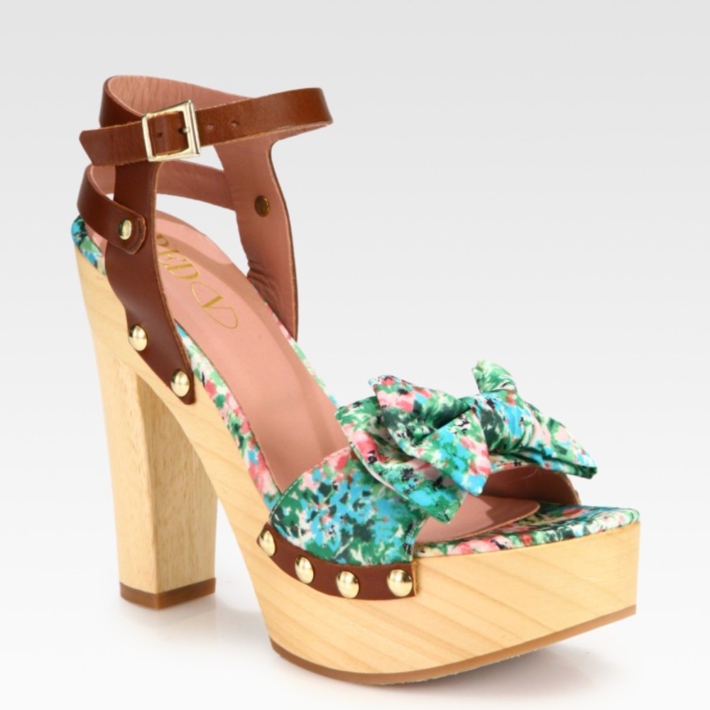 Authentic RED VALENTINO meadow-print bow platforms