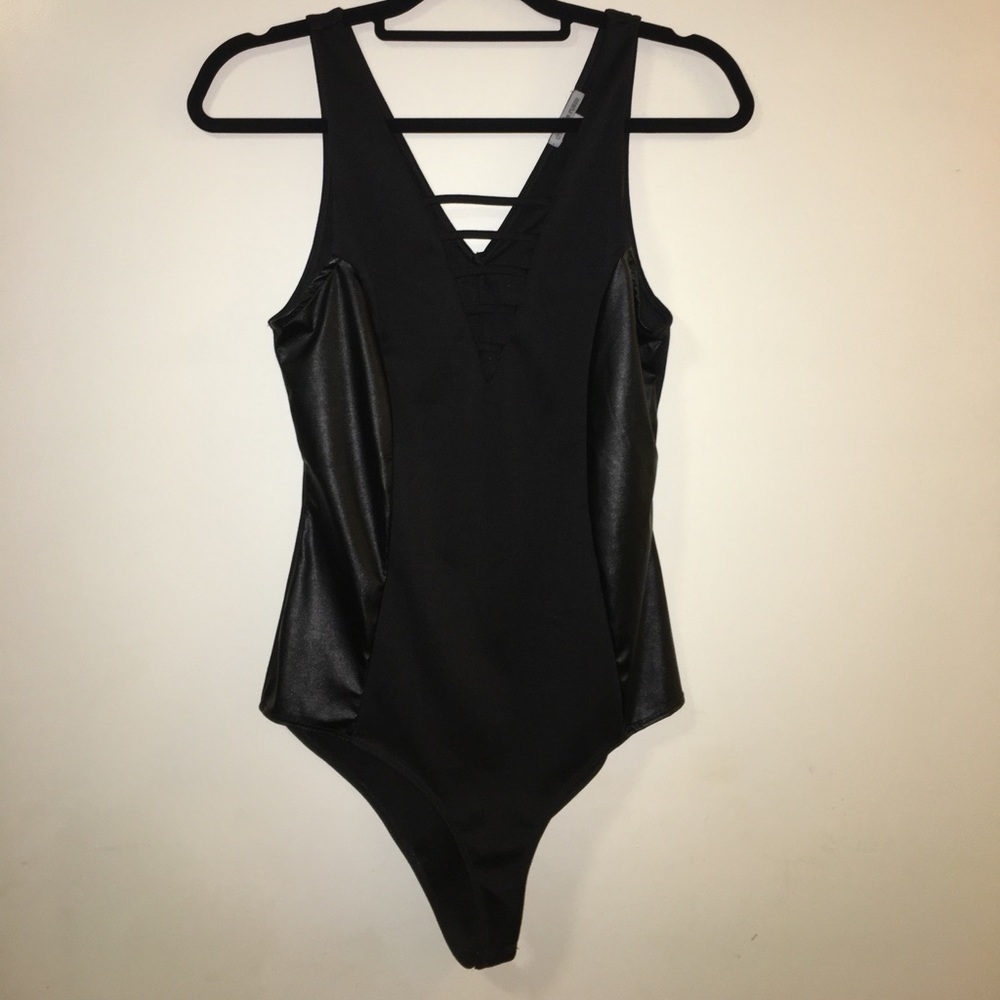 Black Faux-Leather bodysuit