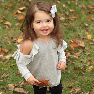 Grey ruffle cold shoulder french terry sweatshirt!