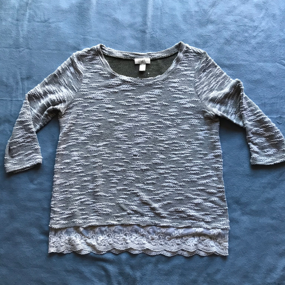 Ann Taylor LOFT Green& White Sweater, Lace Trim