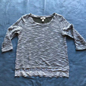 Ann Taylor LOFT Green& White Sweater, Lace Trim