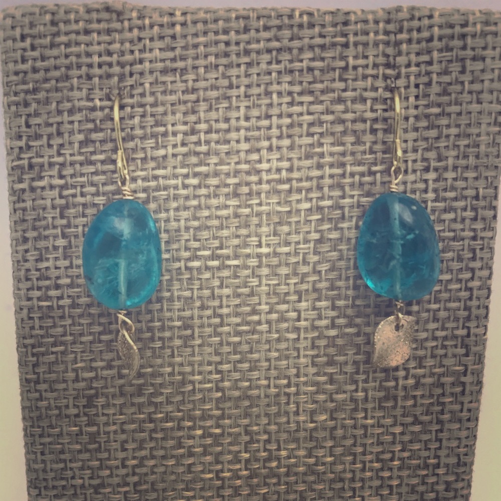 Apatite and gold filled feather circle earrings