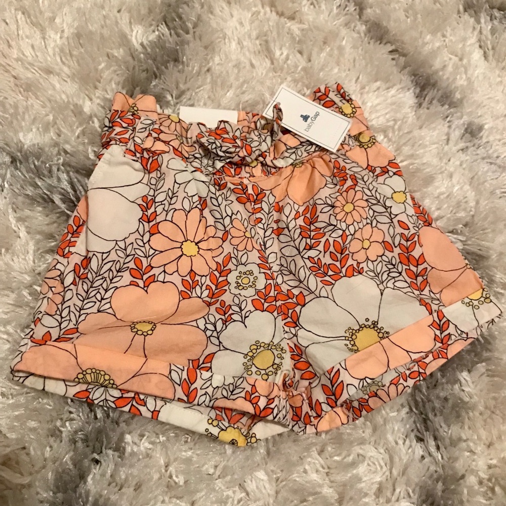 NWT Baby Gap floral tie shorts with belt 12-18 mos