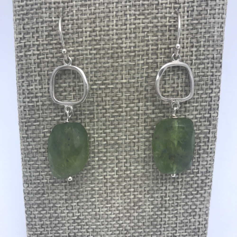 Faceted peridot nugget, sterling silver earrings