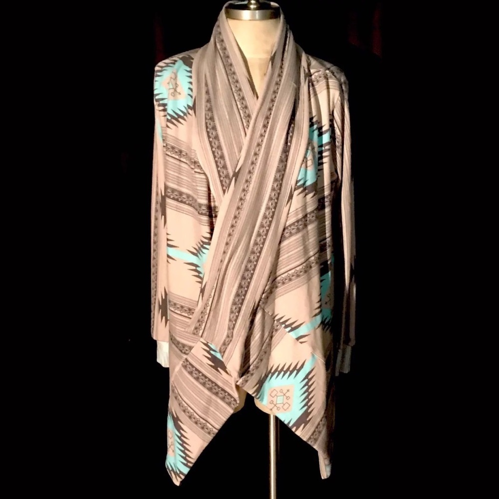 Myobe Aztec Print Drape Open Boyfriend Sweater SM