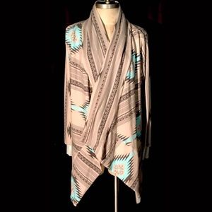 Myobe Aztec Print Drape Open Boyfriend Sweater SM