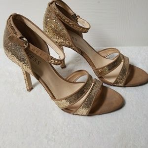 Guess Tan/Gold Glitter Strappy Sandals♥️