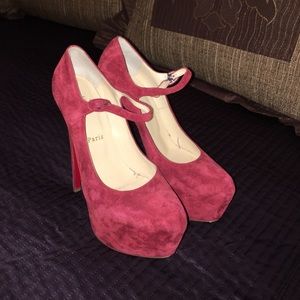 Christian Louboutin red suede platform pumps