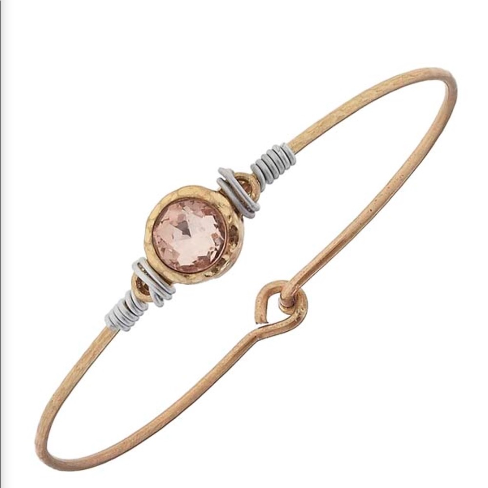 🌸rose rhinestone casochon worn gold bangle