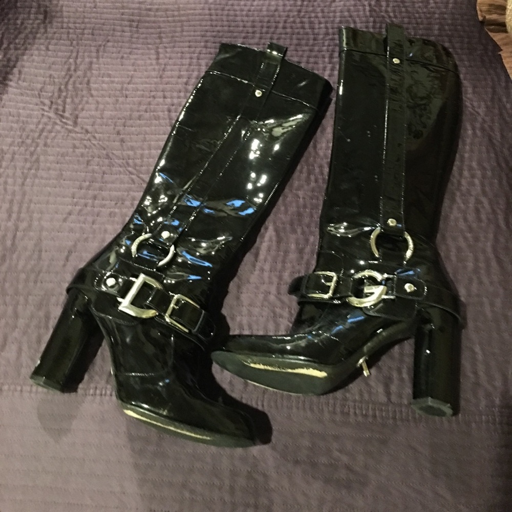 Christian Dior black patent leather zip up boots