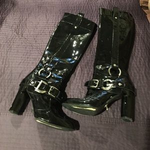 Christian Dior black patent leather zip up boots