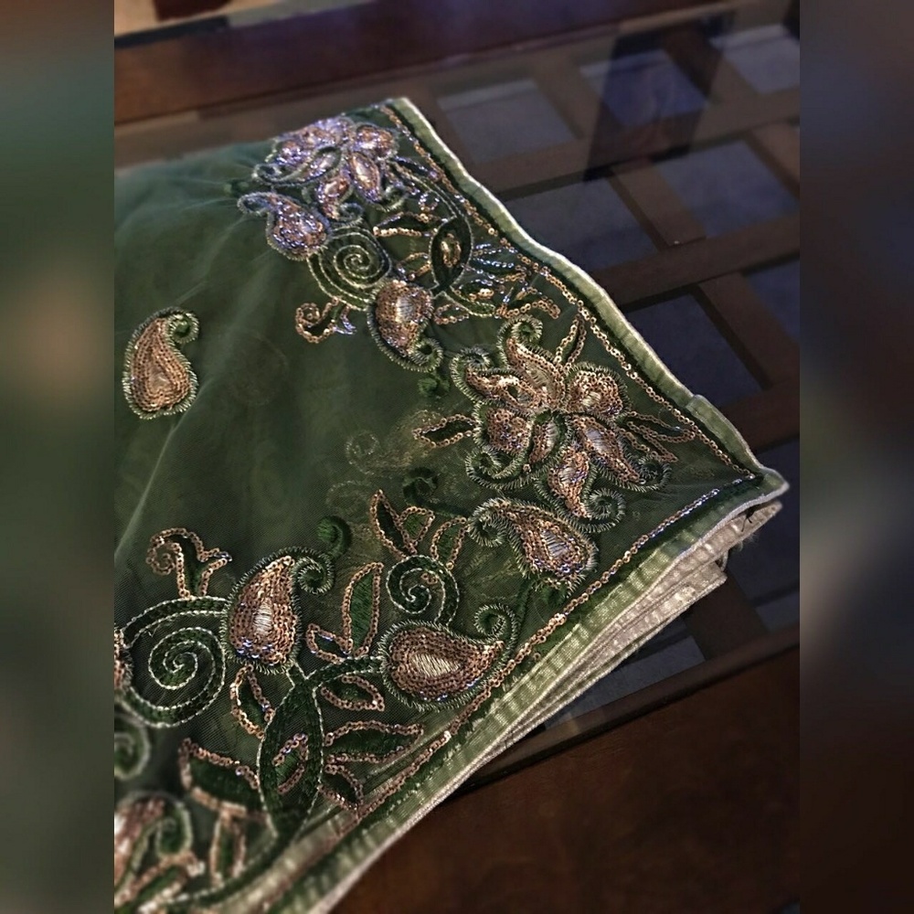 *SALE*GREEN FISHNET SAREE WITH SEQUIN EMBROIDERY