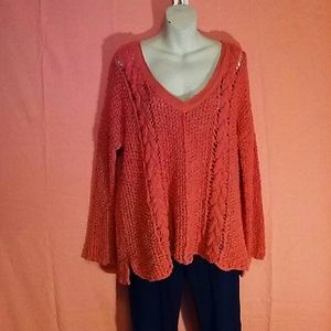 Free People V Neck Cable Knit Tunic Sweater Large