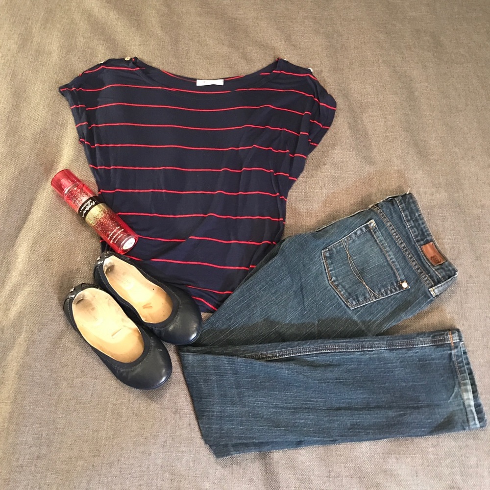 Love & Peace Navy With Red Stripe Top