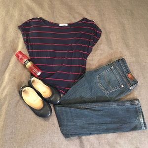 Love & Peace Navy With Red Stripe Top