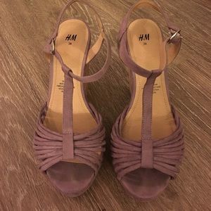 Purple straps, Cork wedge shoes