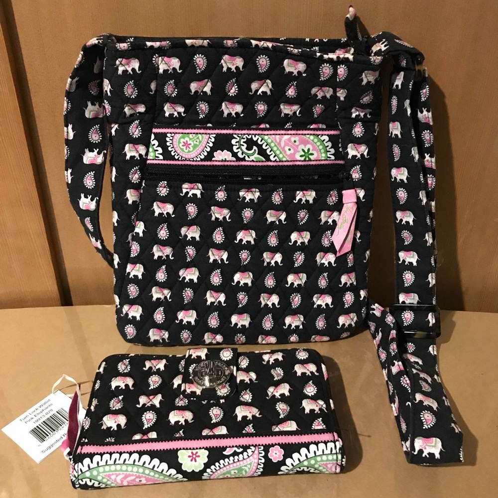 Vera Bradley Pink Elephants Purse & Wallet Set