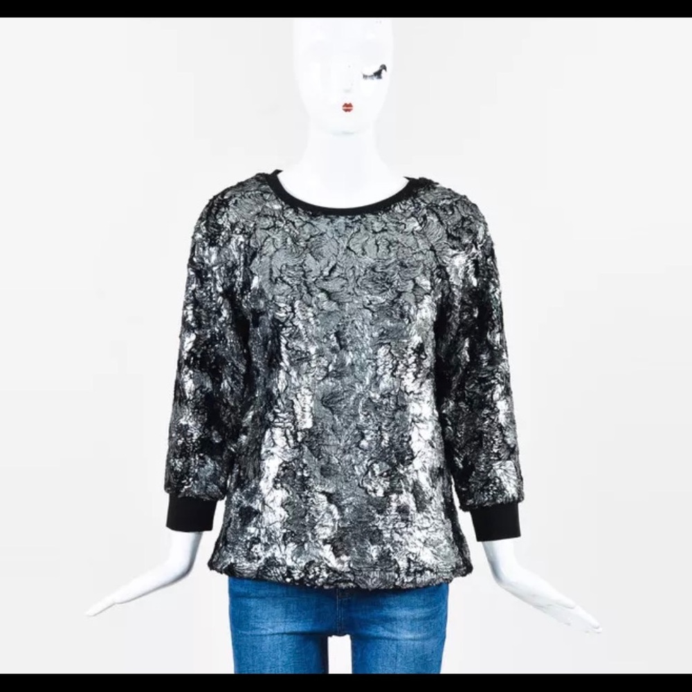 Silver L'AGENCE Foiled Raglan 3/4 sleeve sweater