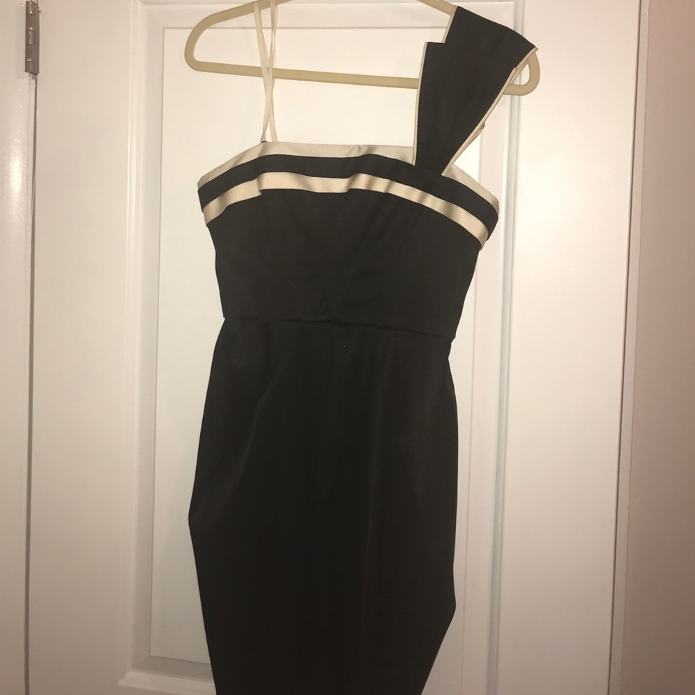 Black and off white dress with one shoulder