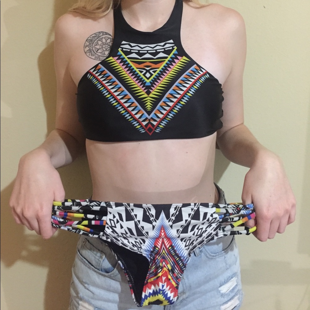 Black Aztec pattern bikini set