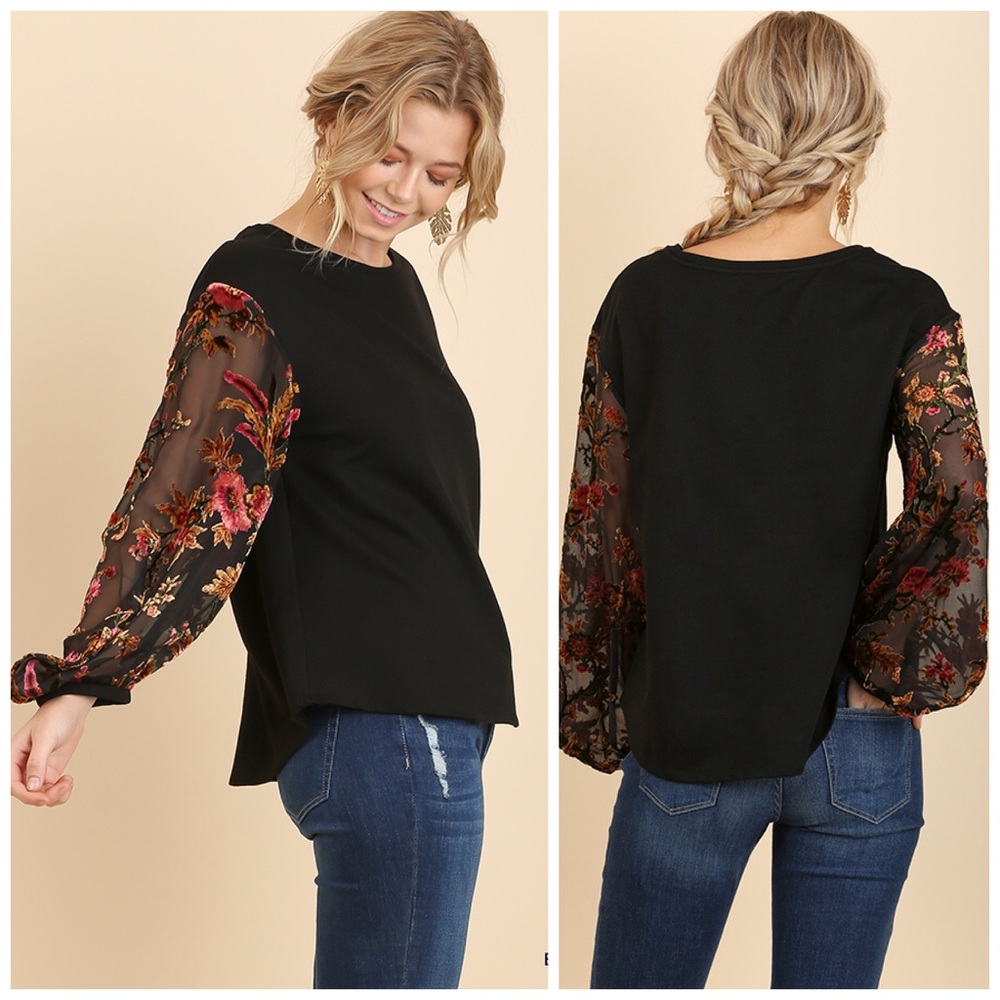 LAST 1!❤️Gorgeous Velvet Sleeve Top! Our Favorite! - Picture 2 of 2