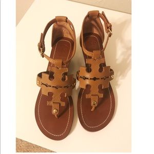 Tory Burch Royal Tan Chandler Wedge Sandals 6.5