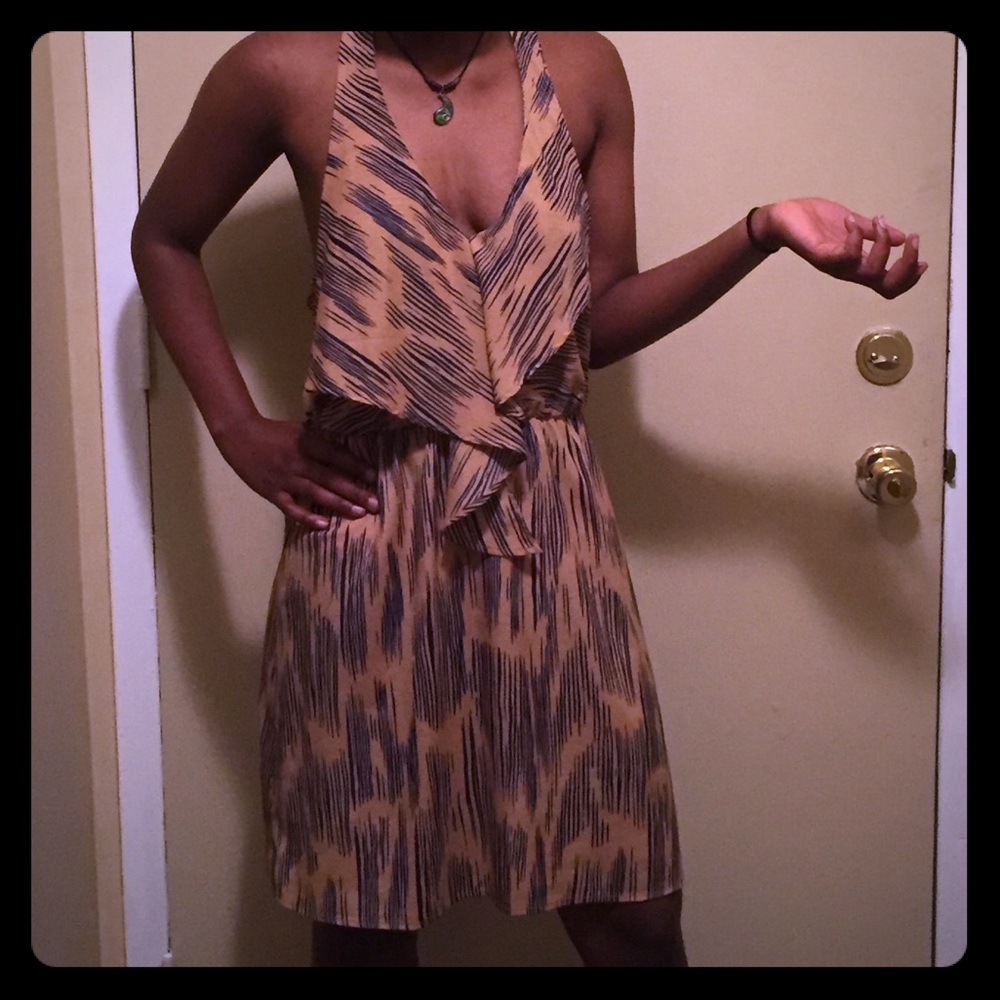 Beige Midi Dress w/ Blue Accents
