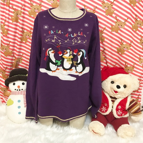 Ugly Christmas Sweater ‘Fa-La-La Penguins’ 🎁sz XL - Picture 1 of 7