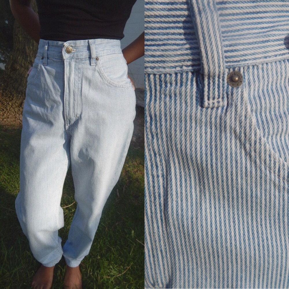 Vintage Railroad stripe high waist mom jeans