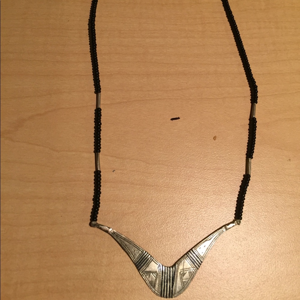Silver and black tribal necklace