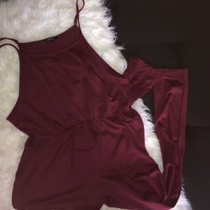 Burgundy Sweatpant Jumpsuit