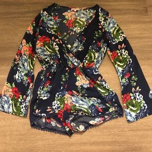 floral print blue romper
