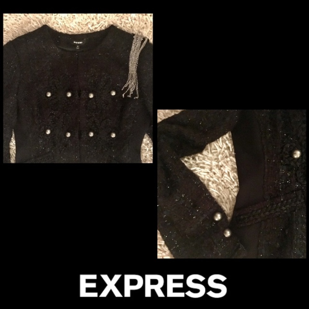 🦋Express•Embroidered Tweed Metallic Blazer - Picture 3 of 8